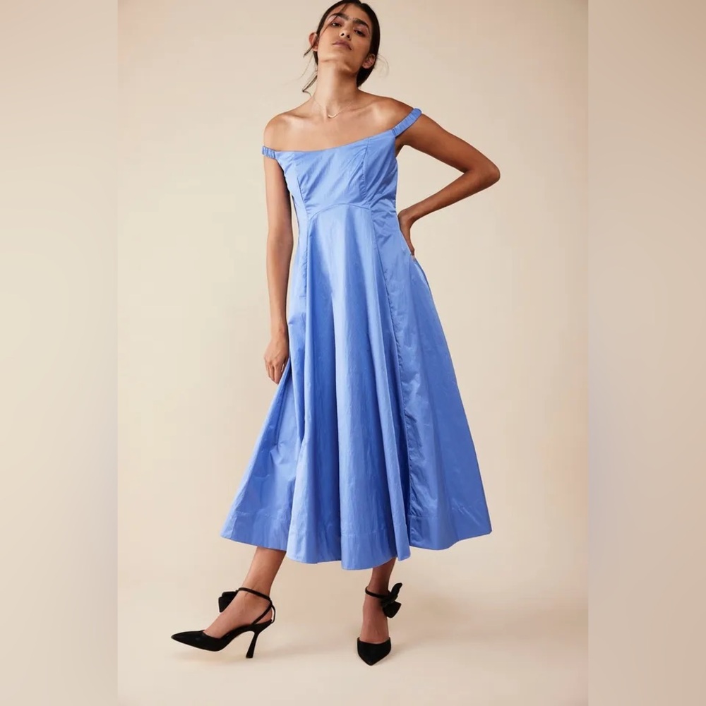 NWOT Free people Alina iris blue midi prom formal dress off shoulder Sizes 8,10